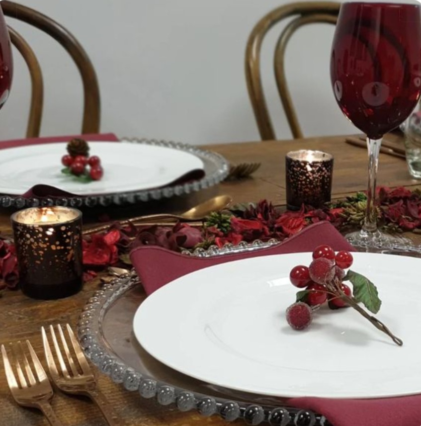 Romantic place setting with Valentine's event hire